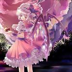  =3= apple bad_id bad_pixiv_id blonde_hair flandre_scarlet food fruit hat petticoat ponytail red_eyes short_hair side_ponytail solo touhou wings 