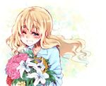  blonde_hair blue_eyes bouquet flower k-on! kotobuki_tsumugi long_hair one_eye_closed solo takanashi_ringo 