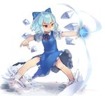  blue_hair bow cirno dress frown hair_bow hands ice orange_eyes s.o_chin short_hair solo torn_clothes touhou wings 