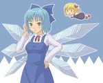  blonde_hair blue_eyes blue_hair bow cirno hair_bow hair_ribbon kt multiple_girls outstretched_arms ribbon rumia short_hair spread_arms touhou wings 