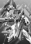  bad_id bad_pixiv_id beam_rifle dual_wielding energy_gun gn_archer greyscale gun gundam gundam_00 holding mecha monochrome motonaga_hiroya no_humans space weapon 