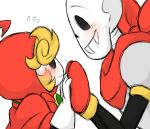  animated_skeleton blonde_hair blush bone clothed clothing duo female friisans gloves hair hand_holding hood male nervous not_furry papyrus_(undertale) red_(undertale) scarf skeleton smile sweat undead undertale video_games 