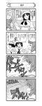  4koma :d absurdres afterimage bangs blouse breasts clenched_hands comic destruction dixie_cup_hat dust_cloud emphasis_lines empty_eyes eyebrows_visible_through_hair flying_sweatdrops girls_und_panzer greyscale hat highres large_breasts long_hair long_sleeves looking_at_another military_hat monochrome motion_lines multiple_girls murakami_(girls_und_panzer) nanashiro_gorou neckerchief nishizumi_miho notice_lines official_art ooarai_naval_school_uniform ooarai_school_uniform open_mouth pdf_available sailor sailor_collar school_uniform serafuku short_hair sleeves_rolled_up smile standing telephone_pole translated v-shaped_eyebrows 