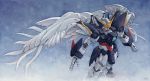  cloud gundam gundam_wing gundam_wing_endless_waltz hector_trunnec highres mecha no_humans realistic science_fiction signature traditional_media watercolor_(medium) wing_gundam_zero_custom wings 