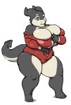  anthro big_breasts breasts clothed clothing female horn huge_breasts overweight overweight_female scalie simple_background slightly_chubby solo standing tezukuri thick_thighs voluptuous white_background 