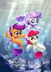  2018 apple_bloom_(mlp) assasinmonkey bubble cutie_mark_crusaders_(mlp) female friendship_is_magic group hair hair_bow hair_ribbon hi_res multicolored_hair my_little_pony open_mouth ribbons scootaloo_(mlp) sea_pony smile sweetie_belle_(mlp) two_tone_hair underwater water 