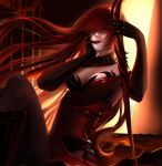 1girl breasts cleavage elesis_(elsword) elsword elsword_(character) holding_sword red_hair sword 