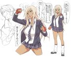  5boys blonde_hair blue_eyes dark_skin fighting fingerless_gloves ganguro gloves miniskirt multiple_boys necktie original pleated_skirt school_uniform skirt translation_request velzhe 