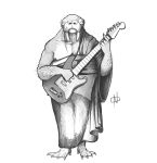  anthro clothed clothing greyscale guitar male mammal marine monochrome musical_instrument ndragon3 overweight pinniped simple_background sketch solo standing tusks walrus whiskers white_background 