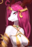  2018 anthro breasts clothed clothing digital_media_(artwork) dragon eyelashes female hair kameloh looking_at_viewer pink_eyes pink_hair solo 
