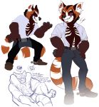  angry black_nose bulge clothed clothing cowboy ear_tuft fangs fluffy long_tail male mammal muscular red_eyes red_panda skimpy smile solo tuft underwear xx_g.u.n_xx 