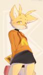  agnes_(fantastic_mr._fox) amber_eyes ancesra anthro backpack canine clothed clothing fantastic_mr_fox female fox fur looking_at_viewer mammal skirt solo sweater yellow_fur 