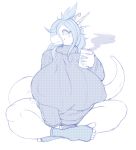  2016 5_fingers 5_toes anthro big_breasts blue_hair breasts clothed clothing conditional_dnp cup dragon eyelashes female hair hairpin hi_res horn huge_breasts legwear lips nereida nipple_bulge scales scalie simple_background sitting slightly_chubby socks solo steam sweater toeless_socks toes turtleneck white_background wyntersun 
