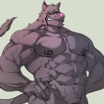  2018 abs anthro biceps digital_media_(artwork) feline fur hi_res male mammal muscular muscular_male nipples nude pecs simple_background waffle_(artist) 