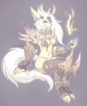  armor blue_eyes breasts canine clothed clothing female fire hair kameloh kemono magic mammal skimpy solo unconvincing_armor 