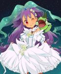  axew big_hair blush bridal_veil commentary_request dress gen_5_pokemon head_tilt iris_(pokemon) long_hair one_eye_closed pokemon pokemon_(anime) pokemon_(game) pokemon_bw pokemon_bw_(anime) purple_hair red_eyes sasairebun skirt_hold sky smile solo star_(sky) starry_sky tiara veil very_long_hair wedding_dress 