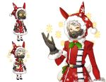  androgynous animal_ears arms_at_sides black_gloves brown_eyes gas_mask gloves grey_hair hair_ornament hairclip hat holly looking_at_viewer maru-kichi mask multiple_views official_art respirator sack santa_hat snowflake_print standing star striped striped_legwear tail watermark 