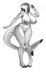  anthro big_breasts breasts featureless_crotch female fish full-length_portrait hair happy looking_at_viewer marine monochrome ndragon3 nipples non-mammal_breasts nude portrait pose shark simple_background smile solo standing thick_thighs voluptuous white_background wide_hips 