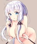  :o absurdres ahoge azur_lane bangs bent_over blue_eyes blush breasts collarbone embarrassed eyebrows_visible_through_hair hand_up hanging_breasts highres hroin illustrious_(azur_lane) lactation large_breasts long_hair milking_machine mole mole_under_eye nipples nude open_mouth shiny shiny_hair shiny_skin sidelocks silver_hair solo standing tareme thigh_gap zhao_(pixiv12947327) 