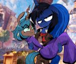  anthro anthrofied bioshock bioshock_infinite blue_eyes blue_feathers booker_dewitt bridal_carry carrying changeling clothing dress duo elizabeth_(bioshock_infinite) equine feathered_wings feathers female friendship_is_magic frown horn insect_wings jokerpony mammal my_little_pony princess_luna_(mlp) queen_chrysalis_(mlp) scarf shaded smile suit turning video_games winged_unicorn wings 