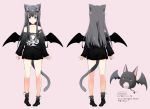  animal_ears bangs bare_shoulders black_camisole black_legwear black_shirt black_wings blue_eyes blush blush_stickers brown_background camisole cat_ears cat_girl cat_tail closed_mouth collarbone demon_tail demon_wings eyebrows_visible_through_hair hair_between_eyes looking_at_viewer motohara_moka multiple_views no_shoes off-shoulder_shirt original pom_pom_(clothes) shirt simple_background socks standing strap_slip tail translation_request wings 