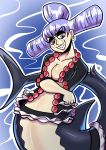  anaugi blue_hair breasts charlotte_praline cleavage clothed clothing ear_piercing female fish freckles grin hair hi_res humanoid marine merfolk monster_girl_(genre) one_piece piercing shark sharp_teeth smile solo split_form teeth 