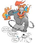  animated_skeleton belt bone candy chain clothing dialogue fire food ghost_rider gloves hoodie jacket leather leather_jacket lollipop myrobotlandlord one_eye_closed papyrus_(undertale) sans_(undertale) scarf skeleton spikes undead undertale video_games whip wink 