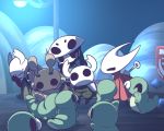  2018 anthro arthropod caterpillar clothed clothing feral group hollow_knight hornet_(hollow_knight) insect nettsuu outside protagonist_(hollow_knight) sitting smile sweat 