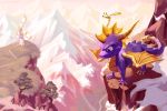 2018 absurd_res arthropod claws detailed_background dragon dragonfly duo hi_res horn insect knockabiller male mountain purple_eyes scalie smile sparx spyro spyro_the_dragon tree video_games wings 