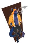  abs anthro blue_fur canine clothed clothing dragon faint fur gulf hoodie hybrid jeans looking_away male mammal mane muscular pants smoking solo standing topless wolf yellow_eyes 