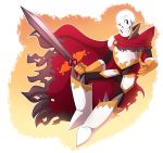  alternate_universe animated_skeleton armor bone boots cape clothed clothing fantasytale footwear gloves hi_res le-poofe male melee_weapon not_furry papyrus_(undertale) skeleton skull smile sword undead undertale video_games weapon 