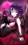  alternate_breast_size breasts cleavage cleavage_cutout commentary_request cross cuffs dress fang fingernails highres large_breasts looking_at_viewer moon nail_polish night purple_hair red_eyes red_nails remilia_scarlet sharp_fingernails sinzan sleeveless sleeveless_dress smile touhou 