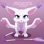  anus big_ears blue_eyes darkmirage digimon ear_tuft english_text feline female fur gatomon handstand legs_raised long_tail looking_at_viewer mammal nude pink_nose pose pussy solo stretching text tuft white_fur yoga 