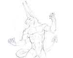  anthro canine demon featureless_crotch jackal male mammal monochrome muscular muscular_male simple_background solo standing tall_ears white_background xviisideris 