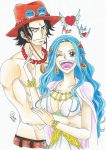  1boy 1girl breasts cleavage large_breasts nefertari_vivi one_piece portgas_d_ace smile 