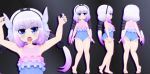  1girl 3d ass bangs bare_arms bare_legs bare_shoulders beads blue_eyes blunt_bangs blush bow child dragon_girl eyebrows_visible_through_hair female frilled_swimsuit frills full_body gs-mantis hair_beads hair_bow kanna_kamui kobayashi-san_chi_no_maidragon lavender_hair long_hair looking_at_viewer low_twintails one-piece_swimsuit open_mouth profile solo standing swimsuit twintails 