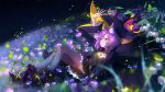  animal_ears artist_name cat_ears copyright_request dress flower hat marmalade_(elfless_vanilla) night purple_eyes purple_hair short_hair signature solo thighhighs witch 