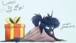  2015 cup digital_media_(artwork) english_text equine female feral friendship_is_magic gift gift_box hair half-closed_eyes horn mammal my_little_pony ncmares ponytail princess_luna_(mlp) solo text tired unicorn 