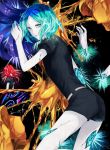  amputee androgynous bangs black_background black_neckwear blue_hair crack cracked disembodied_limb gem_uniform_(houseki_no_kuni) green_eyes green_hair highres houseki_no_kuni looking_at_viewer mitsuji_renka multicolored_hair multiple_others necktie open_mouth phosphophyllite red_hair shards shinsha_(houseki_no_kuni) short_hair short_sleeves shorts solo_focus spoilers uniform 