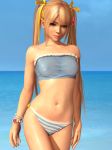  1girl 3d beach bikini blonde_hair blue_sky bow bow_bikini breasts closed_mouth colllarbone dead_or_alive female female_only hair_ornament hair_ribbon long_hair looking_at_viewer marie_rose midriff navel ocean outdoors radianteld ribbon shiny shiny_clothes shiny_skin sky source_filmmaker striped striped_bikini striped_swimsuit swimsuit tied_hair twintails very_long_hair water x_hair_ornament 