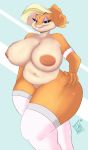  2018 anthro areola bedroom_eyes belly big_breasts blonde_hair breasts buckteeth clothed clothing digital_media_(artwork) eyelashes eyeshadow female hair half-closed_eyes hand_on_hip hi_res huge_breasts l-a-v_(artist) lagomorph legwear lingerie looking_at_viewer looney_tunes makeup mammal mature_female overweight overweight_female patricia_bunny rabbit seductive smile solo stockings teeth the_looney_tunes_show thick_thighs topless voluptuous warner_brothers wide_hips 
