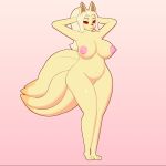  3d_(artwork) animated anthro anthrofied areola arms_above_head big_breasts big_thighs blonde_hair breasts butt canine curvaceous digital_media_(artwork) female fur hair ikugo looking_at_viewer mammal multi_tail navel ninetales nintendo nipples nude pink_nipples pok&eacute;mon pok&eacute;mon_(species) ponytail red_eyes rose_(skybluefox) smile solo standing thick_thighs video_games voluptuous wide_hips yellow_fur 