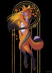  abstract_background anthro black_background breasts canine casual_nudity digitigrade female fox fur gloves_(marking) hindpaw leaves mammal markings nude orange_fur paws simple_background smile socks_(marking) solo under_boob winterbalg yellow_eyes 