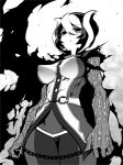  black_eyes black_hair breasts commentary_request greyscale hair_between_eyes jin_(mugenjin) large_breasts looking_at_viewer looking_down made_in_abyss monochrome multicolored_hair ozen scar shaded_face short_hair solo two-tone_hair white_hair 