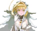  aestus_estus ahoge blonde_hair breasts bridal_veil chain cleavage detached_sleeves fate/extra fate/extra_ccc fate_(series) gloves lock looking_at_viewer medium_breasts nero_claudius_(bride)_(fate) nero_claudius_(fate)_(all) open_mouth short_hair simple_background solo sword teeth veil weapon white_background white_gloves yuuki_(irodo_rhythm) 