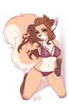 2018 anthro blue_eyes bra breasts brown_fur brown_hair brown_nose clothing female fur hair jewelry lace lingerie makeup mammal markings mascara panties pollo-chan rodent signature simple_background solo squirrel tan_fur underwear water_mark white_background white_fur 