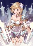  bare_shoulders blonde_hair blush breasts brown_eyes byte_(allbyte) cleavage collarbone commentary_request detached_sleeves djeeta_(granblue_fantasy) eyebrows_visible_through_hair granblue_fantasy hair_ornament highres looking_at_viewer medium_breasts nontraditional_miko short_hair solo the_glory 