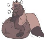  anthro ball_growth balls big_balls blush canine erection excessive_precum foreskin growth huge_balls hyper hyper_balls looking_pleasured male mammal penis pent_up precum sitting_on_balls starrfluff sweat tanuki vein 