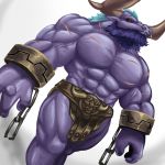  abs alistar_(lol) anthro barazoku beard biceps bovine cattle chain clothing facial_hair facial_piercing hair horn league_of_legends loincloth male mammal manly muscular navel nose_piercing nose_ring pecs piercing red_eyes riot_games scar solo standing teeth thick_thighs triceps video_games weedwolf 