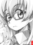  artist_name carpaccio closed_mouth coupy_pencil_(medium) eyebrows_visible_through_hair girls_und_panzer glasses gofu long_hair looking_to_the_side monochrome sketch solo traditional_media upper_body watermark web_address 
